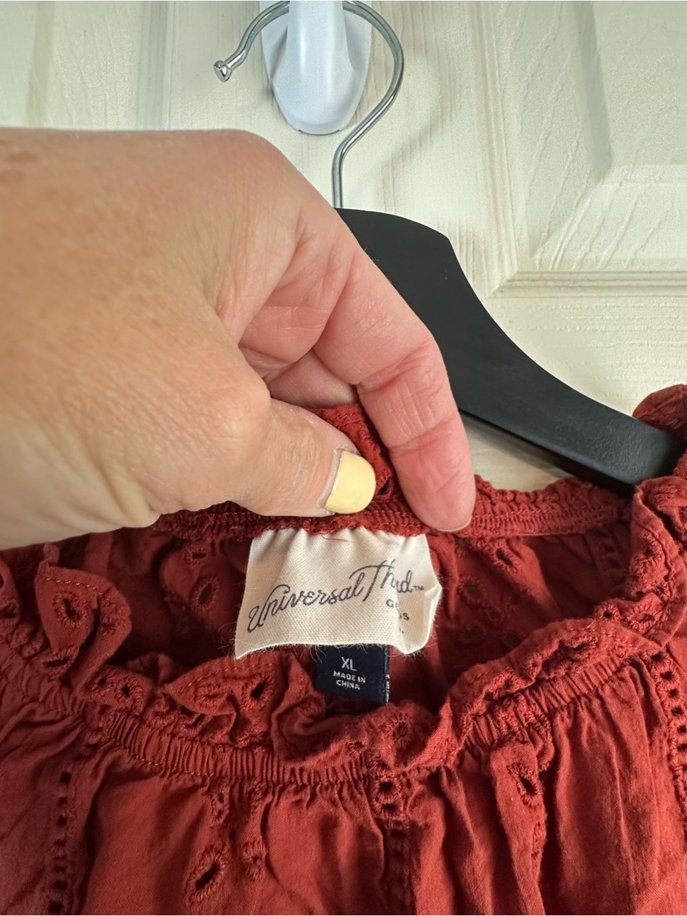 Universal Thread Rust Red Eyelet Ruffle Neck Blouse - Picture 2 of 7